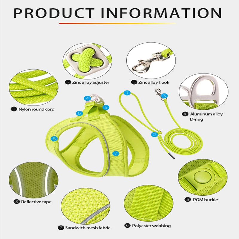 Arnés y Correa para Perros y Gatos – Ajustable, Reflectante y Cómodo